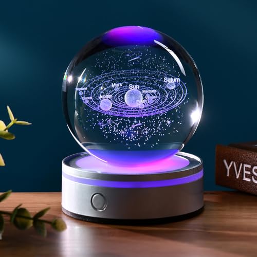 3D Solar System Crystal Ball Solar System Night Light Space Gifts - color: 3D Solar System
