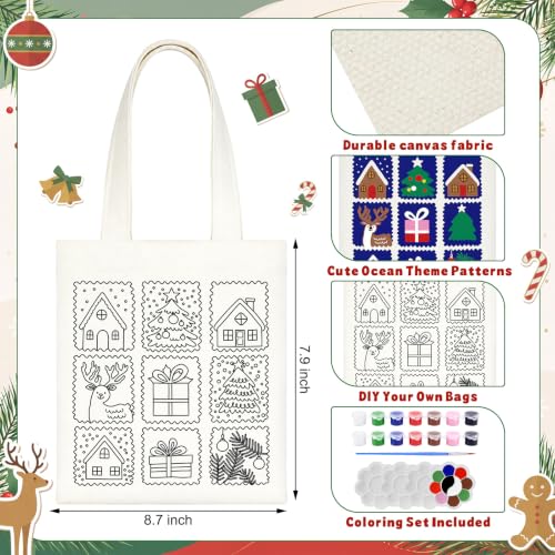 Aliceset 16 Pcs Color Your Own Bag Tote Bag Painting - style: Christmas