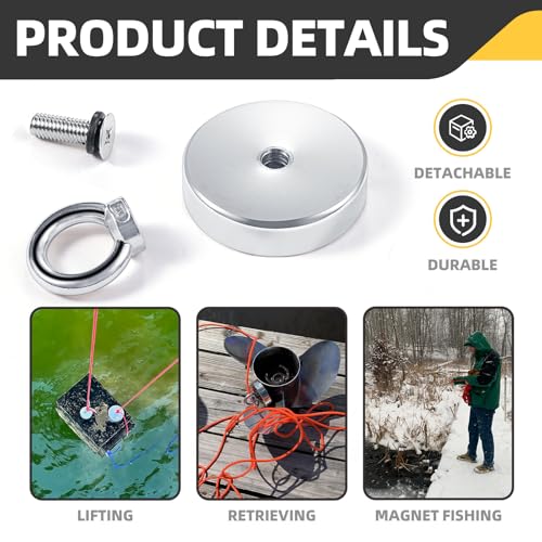 3.93"(100 mm) Fishing Magnet Kit- 1140lbs Large Strong Rare Earth Fish Magnets Heavy Duty with 65ft Rope, Super Neodymium High Power Magnet with Handle for Retrieving in Lake, Beach, Lawn(D100 Set) - size: D100 Set