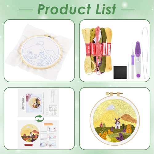 ERKOON Punch Needle Kit Adults Beginners, DIY Easy Landscapes Embroidery Set for Starter Art Craft, Needling Punch Project with Patterns, Tools, Yarns, Hoop, Instruction (Fall) - color: Fall