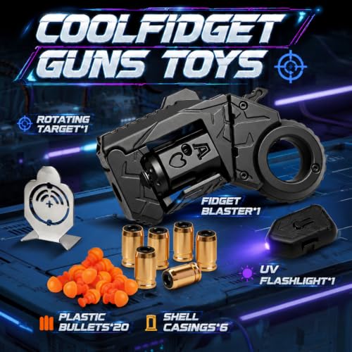 Metal Fidget Gun for Adults, 5-in-1 EDC Stress Relief Toy, 6 Shells, Black - color: Black-02