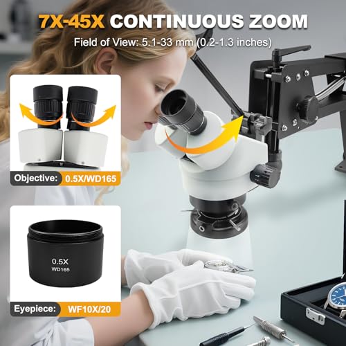 7X-45X Jewelry Microscope with 60 Ring LED Light,Spring Bracket