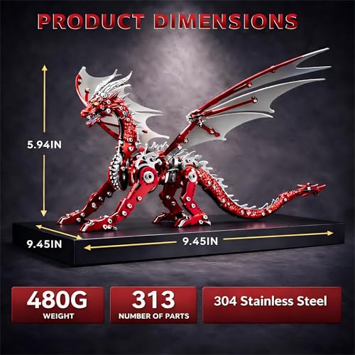 3D Metal Puzzles for Adults, Mechanical Dragon Model Kit - color: Pterosaur-red