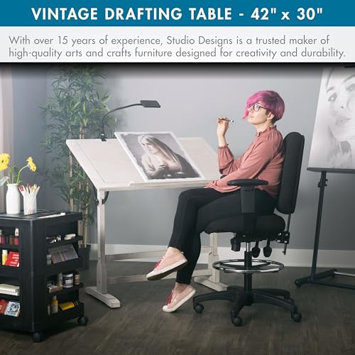 Studio Designs Wood Drawing/Drafting Table with Pencil Ledge - 42" W x 30" D - Whitewash - Tilting Top Adjustable Desk - color: Coastal Whitewash, size: 42" W x 30" D