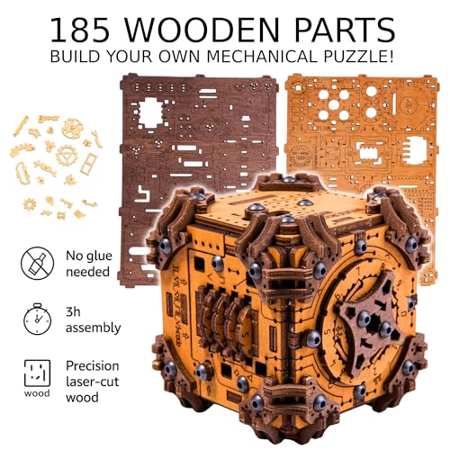 WOODEN.CITY Tesseract's Secret - Wooden Puzzle Box for Adults - 3D Brain Teaser Puzzle Kit - Escape Room in a Box Challenge - Unique Gift for Men & Women - Made in EU - 3D Wooden Puzzles for Adults