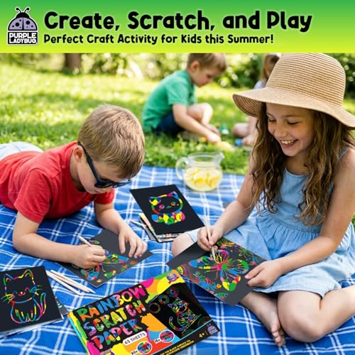 Rainbow Scratch Art Kit with Stencils, 79 Pc Craft Kit Ages 4-8 - color: Scratch Paper
