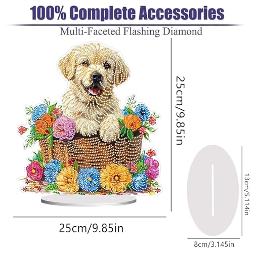 Diamond Painting Kits for Adults Beginners, 5D Full Drill Dog Crystal Art Desktop Ornament, DIY Single Sided Home Office Desk Decor, Creative Craft Gift Set with Tools - color: Dog