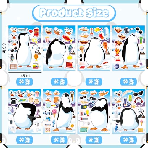 24 Sheets Penguin Make a Face Sticker, Make Your Own Penguin Mix and Match Stickers Winter Stickers for Home School Classroom Crafts Activities Winter Party Favors - style: Penguin