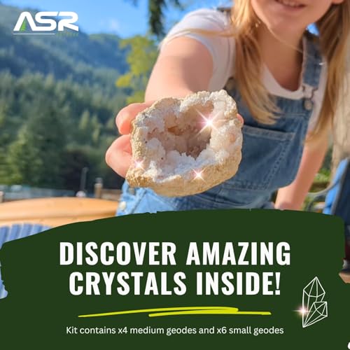 ASR Outdoor 12pc Break Your Own Geodes Kit with Sledge Hammer and Safety Goggles (Assorted Size Geodes)