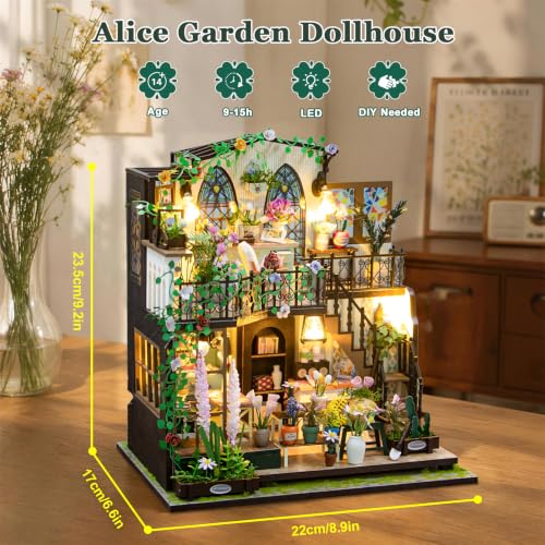 DIY Miniature House Kit, Darcy Flower House Tiny 3D Wooden Making Set for Adults, Dollhouse Bookshelf Decor with Furniture & LED Lights, Christmas Birthday Building Craft Gift for Friend - color: Darcy Flower House