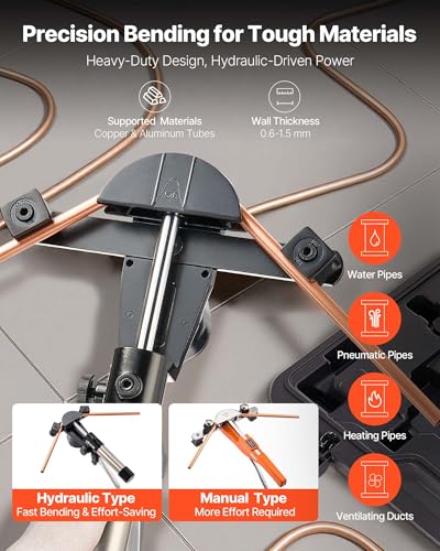 VEVOR Hydraulic Tubing Bender Kit, 1/4 to 7/8 Inch, Copper Tube Pipe Bender, Forward/Reverse HVAC Bending Tool Set, with 7 Aluminium Alloy Dies, for HVAC Air Conditioning Refrigeration Auto Repair - color: Black