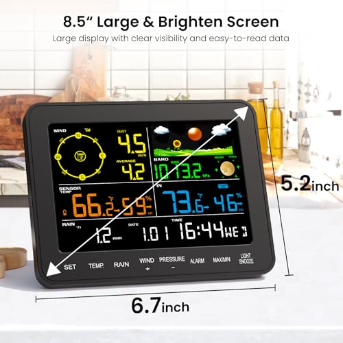 Weather Stations Wireless Indoor Outdoor, 12-in-1 Home Weather Station, Rain Gauge, Wind Speed, Barometer, Temperature, Humidity, Color Display Weather Forecaster, Alarm for Garden, Farm