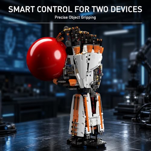 HIGH GODO Technic RC Robotic Hand Building Set, Programmable Bionic Robotic Arm Building Kit with Light, Remote Control and App Controlled, Cyberpunk Mechanical Set for Adults (1628PCS)