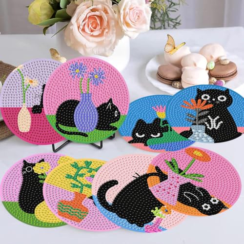 Diamond Art Coasters Kit, 8 Pieces Cats Diamond Painting Coasters Kit - color: Cats