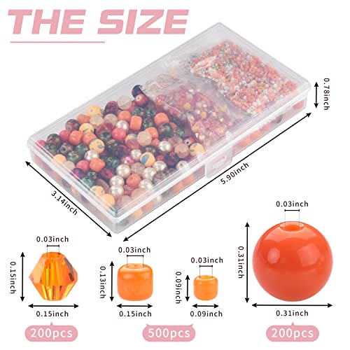 Rired 27 Glass Beads for Bracelet Making Kit, 900pcs Orange Crystal Beads Set, Craft Beads Include Assorted 8mm Round/Bicone/Seed and Shaped Star Beads for Jewelry Making - color: ORANGE