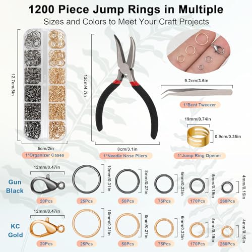 Amrules 1200 Pcs Jump Rings, Jewelry Making Kit, KC Gold & Gun Black - color: Gun Black & KC Gold