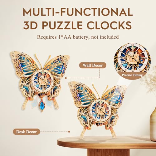 3D Puzzles for Adults Butterfly Puzzle Clock Adult Crafts - color: Butterfly Clock