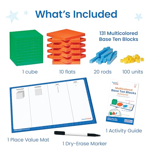 hand2mind Multicolored Base Ten Blocks Activity Set, 133 Pieces - style: Multicolored Plastic