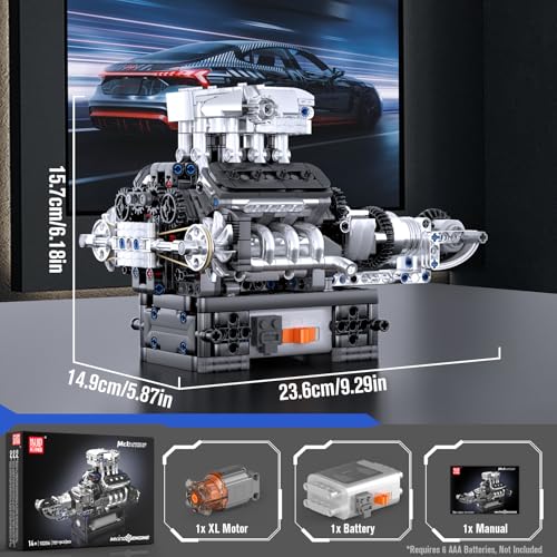 Mould King 10206 V8 Engine Model kit that Runs, Build Your Own Cars Combustion Battery/Motor Blocks Sets, Mechanic Engineering Construction Set, STEM KIt Gift for Adults 14+ Teens(737 PCS) - style: MCL Engine