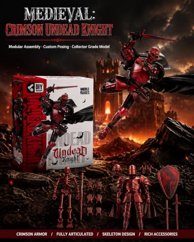 5.5 inch T13 Skeleton Knight Action Figure Set - color: Scarlet Skull Knight