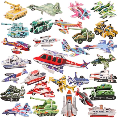 FOIMAS 3D Puzzles for Kids,30 Pack Educational Aircraft Puzzle Tank Plane Rocket Puzzles for Kids Classroom Prize Gifts Party Favor Supply - style: Aircraft