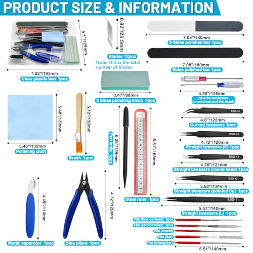 Bigstone 34 PCS Model Tools Kit Modeler Basic DIY Tools Hobby Building Tools Craft Set for Cars, Airplanes, Buildings, Robots Gundam Models Assemble Repairing and Fixing
