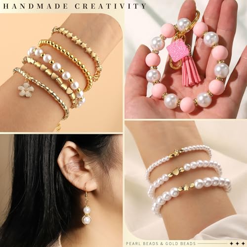 LEOBRO Pearl Beads for Bracelets, White Beads for Jewelry Making, Friendship Bracelet Kit, Crafts & DIY Jewelry Bracelet Making Kit - color: White