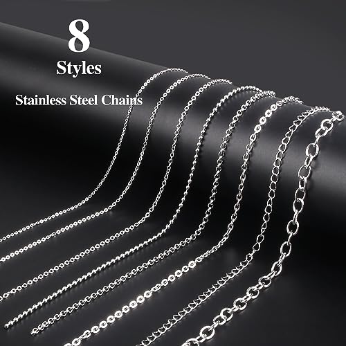 Ecoofor Necklace Chains for Jewelry Making, 62.3 Feet 8 Rolls 304 Stainless Steel Jewelry Chains for DIY Necklace Bracelet Jewelry Making with Stainless Steel Jump Rings/Lobster Clasps/Connectors - color: Silver, size: 8 Rolls