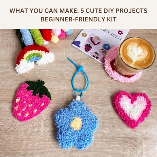 WENTING Punch Needle Kit for Beginners, 5 Coaster and Bag Charm Projects