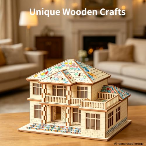 3D Wooden Puzzles for Adults, Villa Model Kit, DIY Building Puzzle - color: Original Wood Color-two Layers