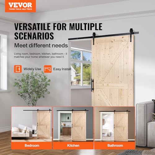 VEVOR 42in x 84in Sliding Barn Door with 7ft Barn Door Hardware Kit Included & Handle, Water-Proof Solid Wood, Easy Assembly, for Interior Rooms & Storage Closet, K-Frame, DIY, Stainable, Natural - color: Wood, size: 【Natural】42"x84" Door + 7.5' Track Kit