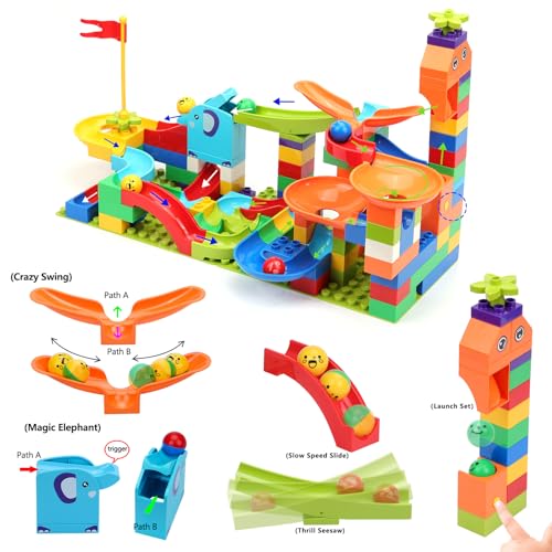 COUOMOXA 130 Pcs Starter Marble Run Set, Beginner STEM Building Toy - style: Upgrade Launching Marble Run