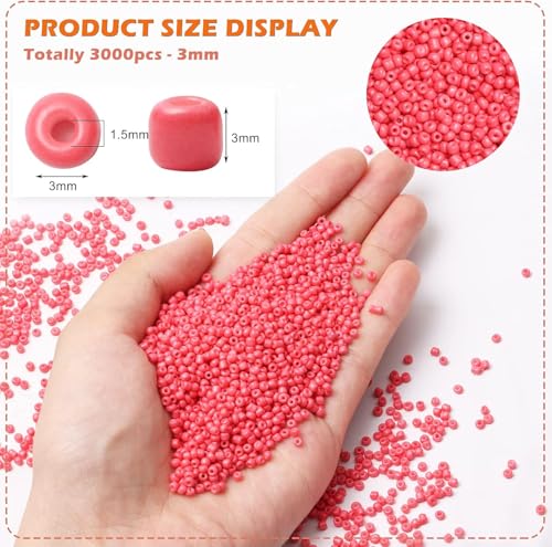 5000pcs Dark Pink Glass Seed Beads Bulk, Small Tiny Waist Spacer Beads for Bracelet, Necklace Jewelry Making, DIY Craft Projects(3mm 8/0) - color: Dark Pink, size: 3mm