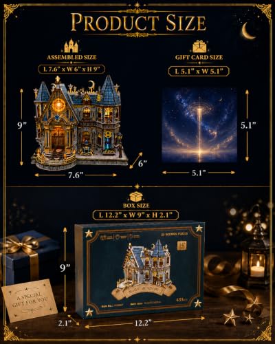 3D Wooden Puzzle for Adults, DIY Fantasy Castle Miniature House Kit, LED