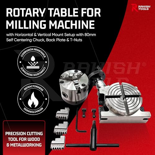 Rotary Table Cutting Tool with 80mm Self Centering Chuck & T-Nuts, 4" - size: 4Inch Rotary + 80mm Chuck