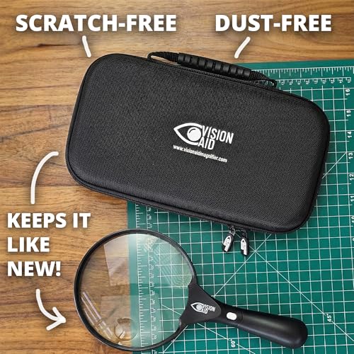VisionAid Big 5.5" Magnifying Glass with LED Light (USB Rechargeable) and Hard Case — Handheld Illuminated Large Magnifier for Reading — See Fine Print 3 Times Bigger - size: 5.5 inches