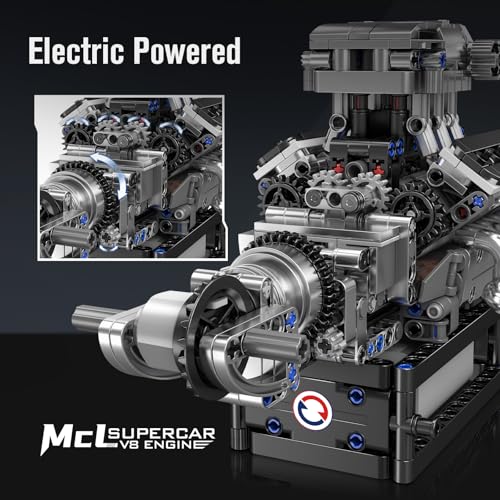Mould King 10206 V8 Engine Model kit that Runs, Build Your Own Cars Combustion Battery/Motor Blocks Sets, Mechanic Engineering Construction Set, STEM KIt Gift for Adults 14+ Teens(737 PCS) - style: MCL Engine