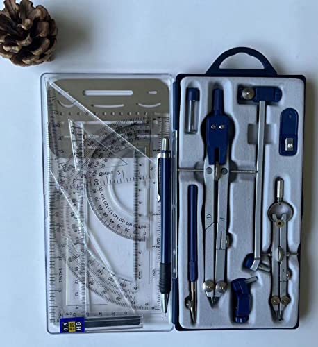 Professional Precision Metal Compass Drawing Kit, Up to 18 Inch Diameter Geometry Drafting Tool Set for Students, Engineers and Architects