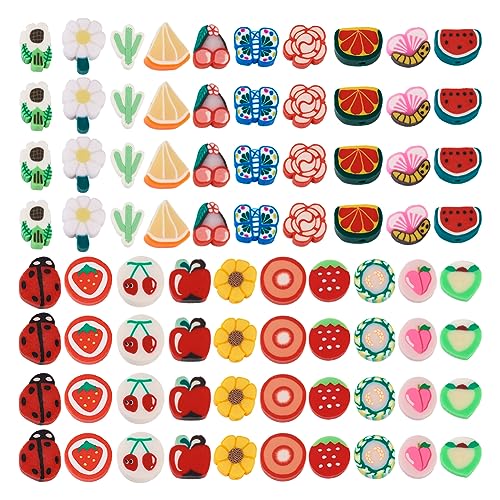 200Pcs Fruit Flower Clay Apple Strawberry Lemon Peach Watermelon Polymer Clay Daisy Cactus Butterfly Ladybug Clay Spacer Beads for DIY Bracelet Necklace Jewelry Making - color: Mixed Shape