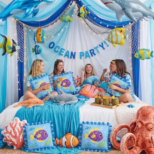 Chunful 6 Sets Under the Sea Tied Pillow Craft Kit DIY Underwater Animals Pillow Craft Gifts with Fish Seaweed for Summer Ocean Theme Home Decor VBS Favors - style: Under the Sea