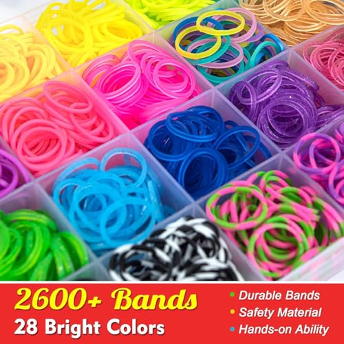 Inscraft 2600+ Loom Bands Set: Colorful Rubber Bands in 28 Colors with Container, 100 Clips, 152 Beads, 20 Pendant, 5 Backpack Hooks, 1 Instruction, Bracelet Making Refill Kit for Kids…