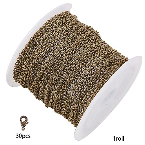 SUNNYCLUE DIY 33 Feet Antique Bronze Curb Cable Chain Link Necklace 1.5x2mm Links with 30 Brass Lobster Claw Clasps and 100 Brass Jump Rings Antique Bronze Jewelry Making Chain for Bracelet Necklace - color: Antique Bronze 2mm