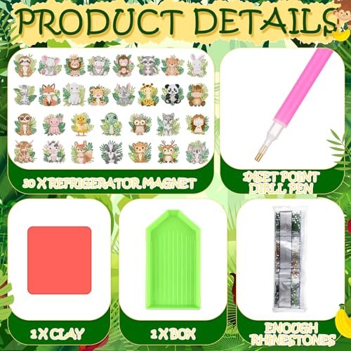 Xuhal 30 Pcs Safari Diamond Painting Magnets Diamond Art Kits for Adults - color: Jungle Animal