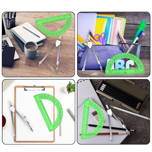 Students Geometry Math Set, Drawing Compass and 6 Inch Protractor - color: Green