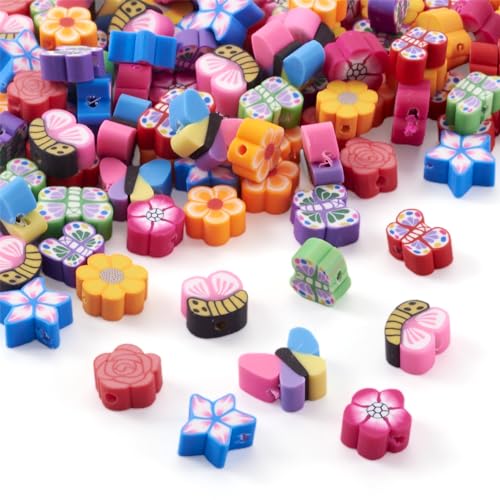 Elecrelive 200pcs Polymer Clay Beads Cute Clay Beads Flower Butterfly Loose Beads for Jewelry Necklace Earring Friendship Bracelet Making - color: Mixed Color-Butterfly & Flower