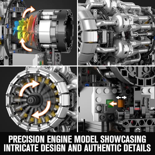 Mould King 10216 Aircraft Engine Building Kit for Adults, Mini Transmission Engine Model Toy for Display, DIY STEM Project for Teens(1214 PCS) - style: Aircraft Engine
