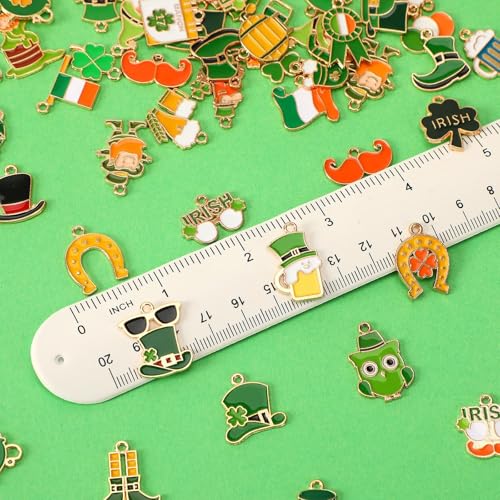 SANNIX 110Pcs 55 Pairs St. Patrick's Day Charms St. Patrick's Shamrock Charms Gold Enamel Pendant for Jewelry Making Bracelets Necklaces Earrings Craft - style: St. Patrick's Day