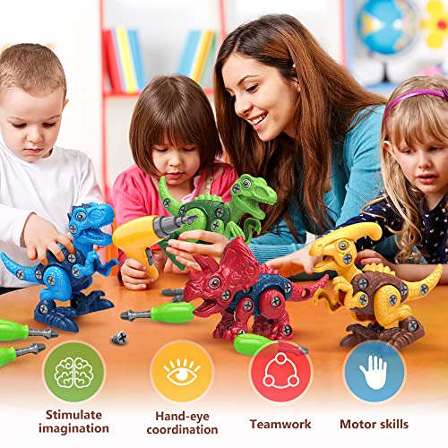 BAODLON Dinosaur Toys for 3 4 5 6 7 Year Old Boy, Take Apart Dinosaur Toys for Kid 3-5 5-7 Building Toy with Electric Drill, Learning Educational STEM Construction Toy Christmas Birthday Gift Boy Girl