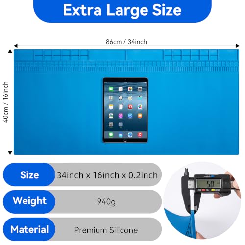 Kaisi KS813 Extra Large Soldering Mat, Heat Resistant Silicone Solder Mat - color: Blue, size: 34" x 16"