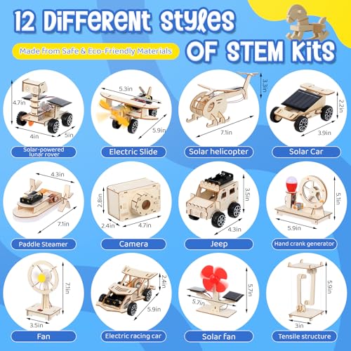 Soulchen 12 Sets STEM Kits DIY Wood Building Projects,Vehicles Mechanical
